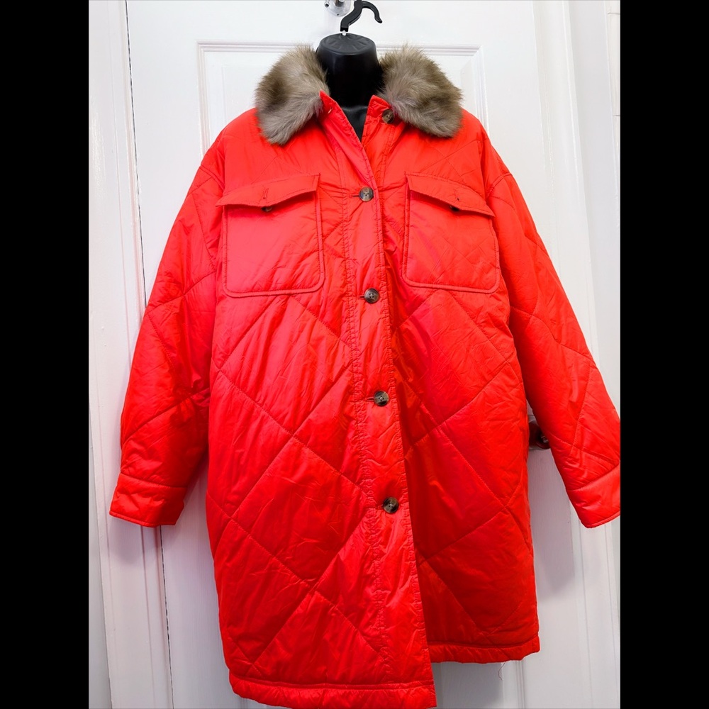 Aerie Bright Orange Puffer Car Coat Jacket (Small)